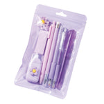 MOZXIRZ 8 Pcs Cute Purple Stationery Set for Girls Boys Women Back to School Supplies Office Supplies Kawaii Candy Colors Stationery Gift Including Pen Pencil Highlighter Eraser (Purple)