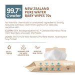 Terra Bamboo Baby Wipes: Pure Water Wipes, 99.7% Pure New Zealand Water, 100% Biodegradable Bamboo Fiber, 0% Plastic, Unscented Baby Wipes for Sensitive Skin, 1 Pack of 70 Wipes
