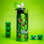 Zak Designs Minecraft Water Bottle for Travel and At Home, 19 oz Vacuum Insulated Stainless Steel with Locking Spout Cover, Built-In Carrying Loop, Leak-Proof Design (Creeper)