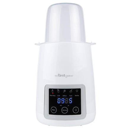 White baby bottle warmer with digital display on a white background