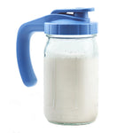 Breast Milk Pitcher 32oz Glass Mason Jar Pitcher with Pour Spout Lid & Leak Proof, 1 Quart Breastmilk Storage Container for Sun Lemonade & Iced Tea, Blue
