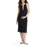Motherhood Maternity Women's Sleeveless Polo Midi Pregnancy Bodycon Dress, Black