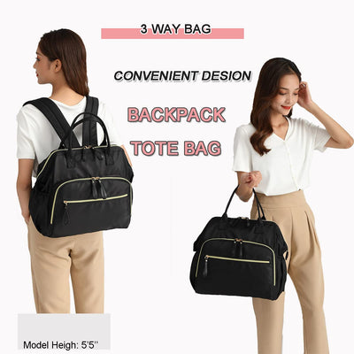 LORADI Convertible Diaper Bag Tote, Wide Open Top 14 Pockets Nappy Backpack with Stroller Buckle, Water-resistant (Black)