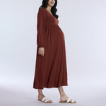 Motherhood Maternity Women’s Long Sleeve Empire Waist Maxi Pregnancy Dress, Brandy Brown, Large