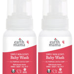 Two bottles of earth mama Simply Non-Scents Baby Wash on a white background