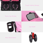 HOMGX Lightweight Double Stroller, Easy Fold Baby Stroller with 5-Point Safety Harness, Cup Holder, Compact Travel Stroller for Airplane, Pink
