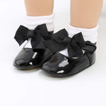 LAFEGEN Baby Girls Mary Jane Flats with Bownot Non Slip Soft Sole PU Leather Newborn Infant Toddler First Walker Cirb Dress Shoes, 6-12 Months Infant, 10 Black