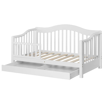 Dream On Me Toddler Day Bed in White – Greenguard Gold & Baby Safety Alliance Certified, Low-to-Floor Design, Removable Safety Guard Rail, Non-Toxic Finish, Includes Storage Drawer