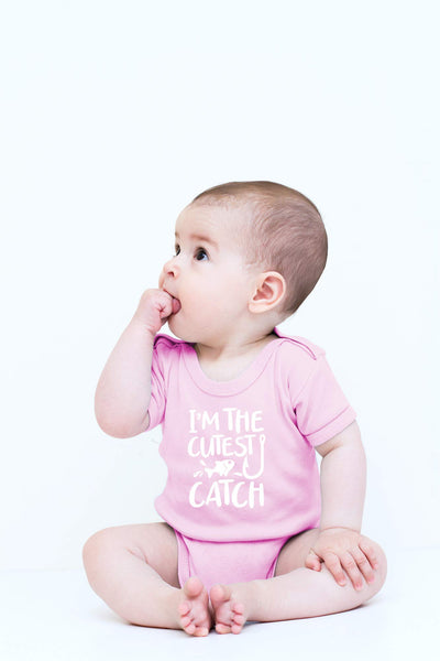 CBTwear I'm the Cutest Catch Baby Bodysuit - Adorable Boy Girl Romper Clothing Funny Cute Infant Outfit (12 Months, Pink)