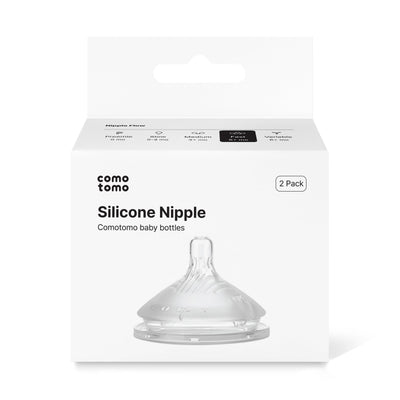 Comotomo silicone nipple packaging on a white background