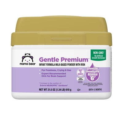 Mama Bear Gentle Premium infant formula powder container on a white background