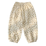 WEONEDREAM Little Girls Harem Trousers for Everyday Wear Cotton Linen Loose Bottoms Long Baggy Pants for Toddler Spring Clothes(Bud Flower,140)
