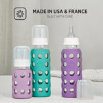 Lifefactory 4-Ounce Glass Baby Bottle with Protective Silicone Sleeve and Stage 1 Nipple Pink (LF110003C4)