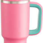 40 oz Tumbler with Handle and Straw: Stainless Steel Insulated Tumbler Keeps Cold for 24 Hours, Leakproof Travel Cup Fits in Cup Holder and BPA-Free, Cotton Candy