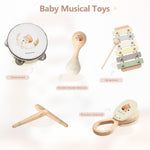 Baby Musical Instruments Set Wooden Montessori Musical Toys for Toddlers Neutral Colors Percussion Instruments Set with Modern Boho Xylophone Tambourine Educational Musical Toys for Preschool Kids