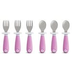 Munchkin® Raise™ Toddler Fork and Spoon Utensil Set, Rest Keeps Tip Off Table, BPA Free, 6 Pack, Purple