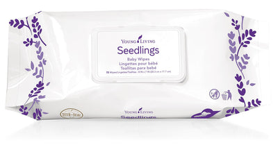 Young Living Seedlings baby wipes packaging on a white background