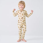 pureborn Toddler Viscose From Bamboo Pajamas Set Pjs - Little Girl Boy Long Sleeve Snug Fit Soft Sleepwear 2pcs Khaki Puppies 3T