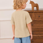 Haloumoning Toddler Baby Boys Short Sleeve T Shirts Kids Summer Basic Crewneck Tops Tees with Pocket 9M-8Y Apricot