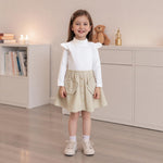 Toddler Little Girls Corduroy Skirts Decorative Buttons Ruffled Trim Elastic Waist A Line Skirt with Love Heart Pocket (A-Beige, 1-2 Years)