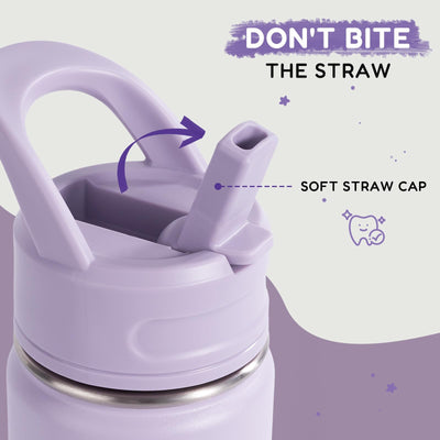 Fijinhom 12oz Kids Water Bottle for School, Toddler Bottles with Straws, Stainless Steel Vacuum Insulated Water Bottle for Boys&Girls, Leak-Proof, BPA-Free, Purple