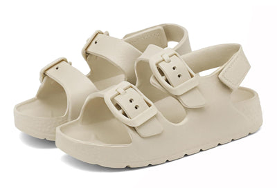 INMINPIN Toddler Boys Girls Buckle Sandals Comfort Open Toe Sandal with Adjustable Back Strap, Beige, 4 Toddler
