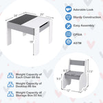 Costzon Kids Table and Chair Set, 4 in 1 Wooden Activity Table & 2 Chairs with Detachable Blackboard for Arts, Crafts, Drawing, Reading, Storage, 3 PCS Toddler Table and Chairs for Boys Girls (Gray)