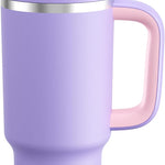 40 oz Tumbler with Handle and Straw: Stainless Steel Insulated Tumbler Keeps Cold for 24 Hours, Leakproof Travel Cup Fits in Cup Holder and BPA-Free, Cotton Candy