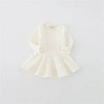 Toddler Baby Girls Long Sleeve Cotton Dress Solid Ruffle Tops