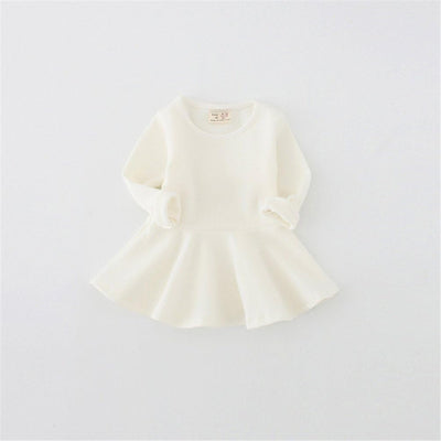 Toddler Baby Girls Long Sleeve Cotton Dress Solid Ruffle Tops