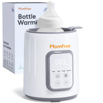 Momfree bottle warmer with digital display and control panel, next to its packaging.