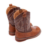 BMCiTYBM Toddler Cowboy Boots - Lightweight Western Cowgirl Boots for Boys Girls, Anti-Slip Soft Sole Walking Shoes with Side Zipper for Easy On/Off, Classic Stitching for Costumes & Outdoor Play Brown Size 6 Toddler