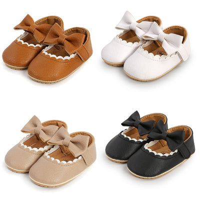 LAFEGEN Baby Girls Mary Jane Flats with Bownot Non Slip Soft Sole PU Leather Newborn Infant Toddler First Walker Cirb Dress Shoes, 0-6 Months Infant, 13 Brown