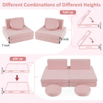 INFANS Modular Kids Play Couch, Toddler Sectional Fort Building Sofa for Playroom, Bedroom, Convertible Soft Foam Furniture Playset and Floor Cushion for Boys and Girls (Pink)