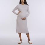 Motherhood Maternity Women's Long Sleeve Rib Knit Column Midi Pregnancy Bodycon Dress, Opal, Medium