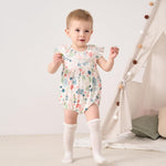 pureborn Baby Girls Bodysuit Sleeveless Bubble Romper Ruffle Collar Summer One-Piece Outfit Floral Green 9-12 Months
