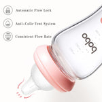 YOHKOH Natural Glass Baby Bottle with Natural Response Nipple, Newborn Anti-Colic Baby Bottles, Wide Neck Mushroom Cap Baby Bottle, Clear (3.4oz (Pack of 2), Red)