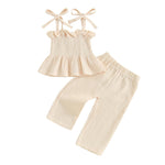 VISGOGO Infant Baby Toddler Girls Clothes Solid Color Sleeveless Camisole Linen Pants Set Baby Summer Outfits (Apricot, 12-18 Months)