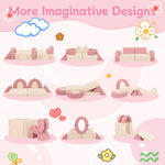 Annualring 10-Piece Mini Kids Play Couch, Modular Flower Foam Sofa for Toddlers, Convertible Soft Play Sofa with Washable Cover, Indoor Climbing Furniture for Nursery & Playroom, Pink & Beige