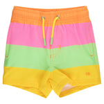 RUGGEDBUTTS Boys UPF50+ Stretch Swim Trunks - Neon Citrus Color Block, 3-6m