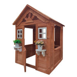 Wooden Playhouse for Kids, Outdoor Kids Playhouse with 2 Windows and Flowerpot Holder, Boy Girl Cottage Play House, 42" Lx46 Wx55 H