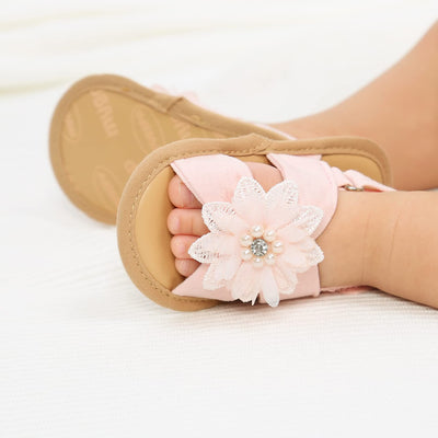 QWZban Baby Girl Sandals Summer Lace Flowers Princess Wedding Dress Flats Shoes Newborn Crib Shoes First Walkers Prewalkers