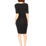 Motherhood Maternity Women's Short Sleeve Scoop Neck Side Ruched Pregnancy Dress, Black, Small