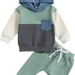 Thorn Tree Infant Baby Boys Pants Set Hooded Solid Sweatshirt Top Pocket Elastic Waist Pants 2Pcs Outfits Fall Winter Suit