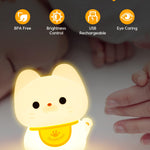 Amaredom Waving Kitten Night Light, Cute Cat Lamp, Silicone Dimmable Nursery Nightlight, Rechargeable LED Bedside Lamp with 20 Minutes Timer & Tap Control Baby Girls Women Bedrooms, Living Room
