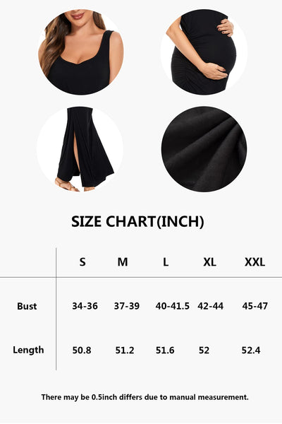 Smallshow Women's Split Long Maternity Dress Sleeveness Ruched Pregnancy Clothes Small Black