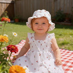 Vibebox Baby Girl Dresses 3-6 Months Ruffle Sleeveless Button Cotton Clothes Birthday Gifts Infant Girls 6 Months White Cherries Summer Beach Garden Party Wedding Casual Dress with Cute Hat and Bag