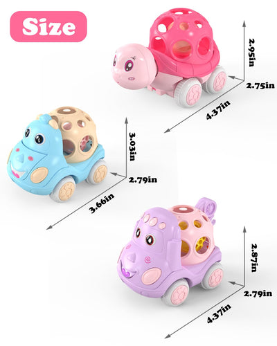 ZMZS Baby Girl Toy Cars for Babies, Push Cars for Toddlers Girls, Friction Powered Rattle and Roll Cars, Soft Rubber Rattle Toy Vehilces for Infant Boys Birthday