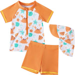 Achiyi Baby Boy Crab 3 Pieces Swimsuit Rash Guard Sets Sun Protection Swimwear Summer Beach Bathing Suits with Sun Hat Orange 18-24M