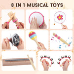 Toddlers Musical Instruments for 1 2 3 Year Old Girls,Baby Montessori Wooden Musical Toys for Toddlers 1-3 Year Old,Kids Musical Toy for Preschool,Christmas Birthday Gift for Baby Girls (Pink 8 in 1)